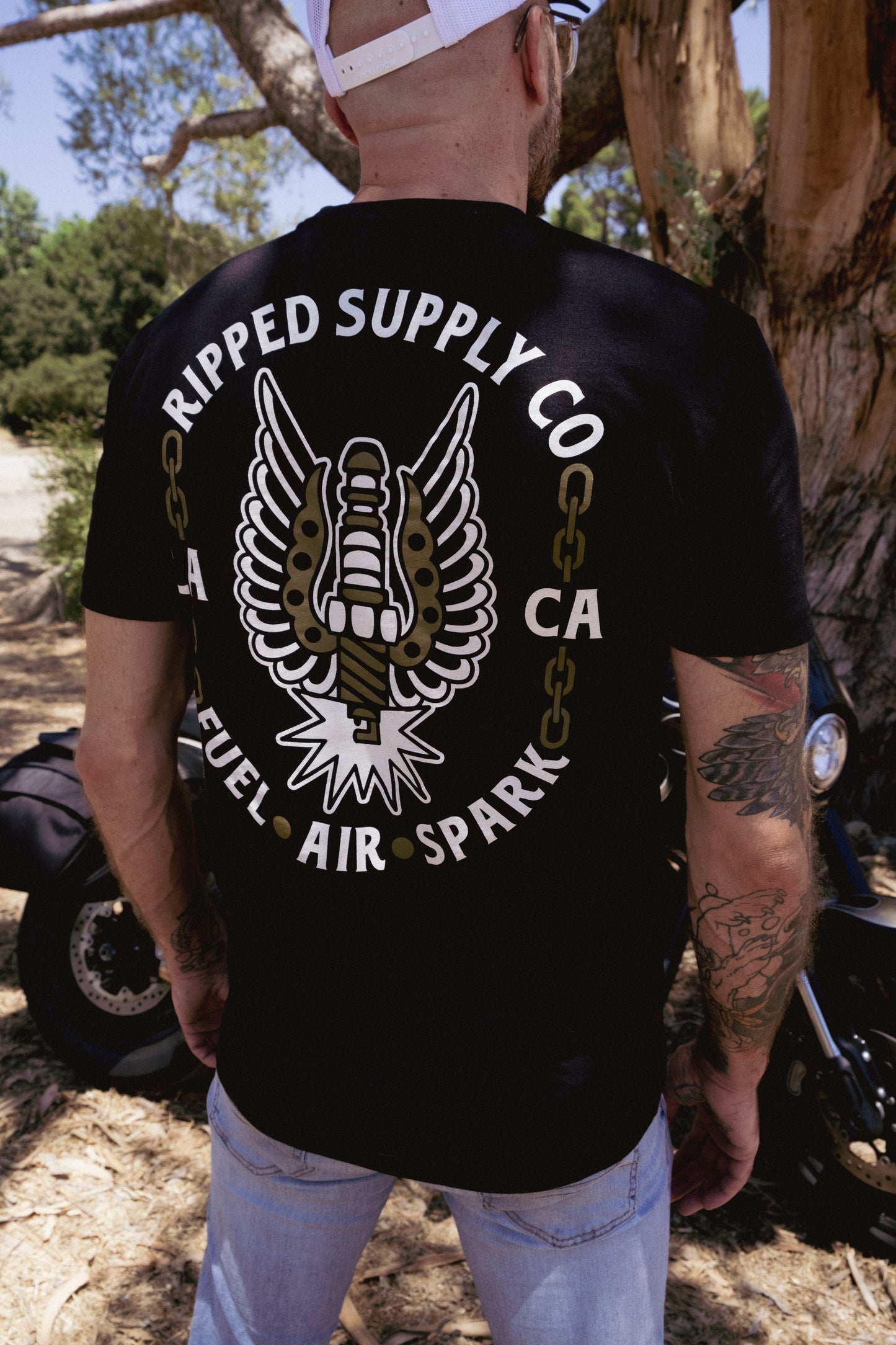 Fuel. Air. Spark." Premium Moto Tee – Black