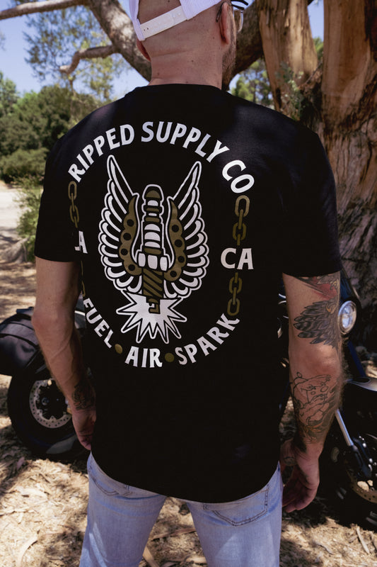 Fuel. Air. Spark." Premium Moto Tee – Black
